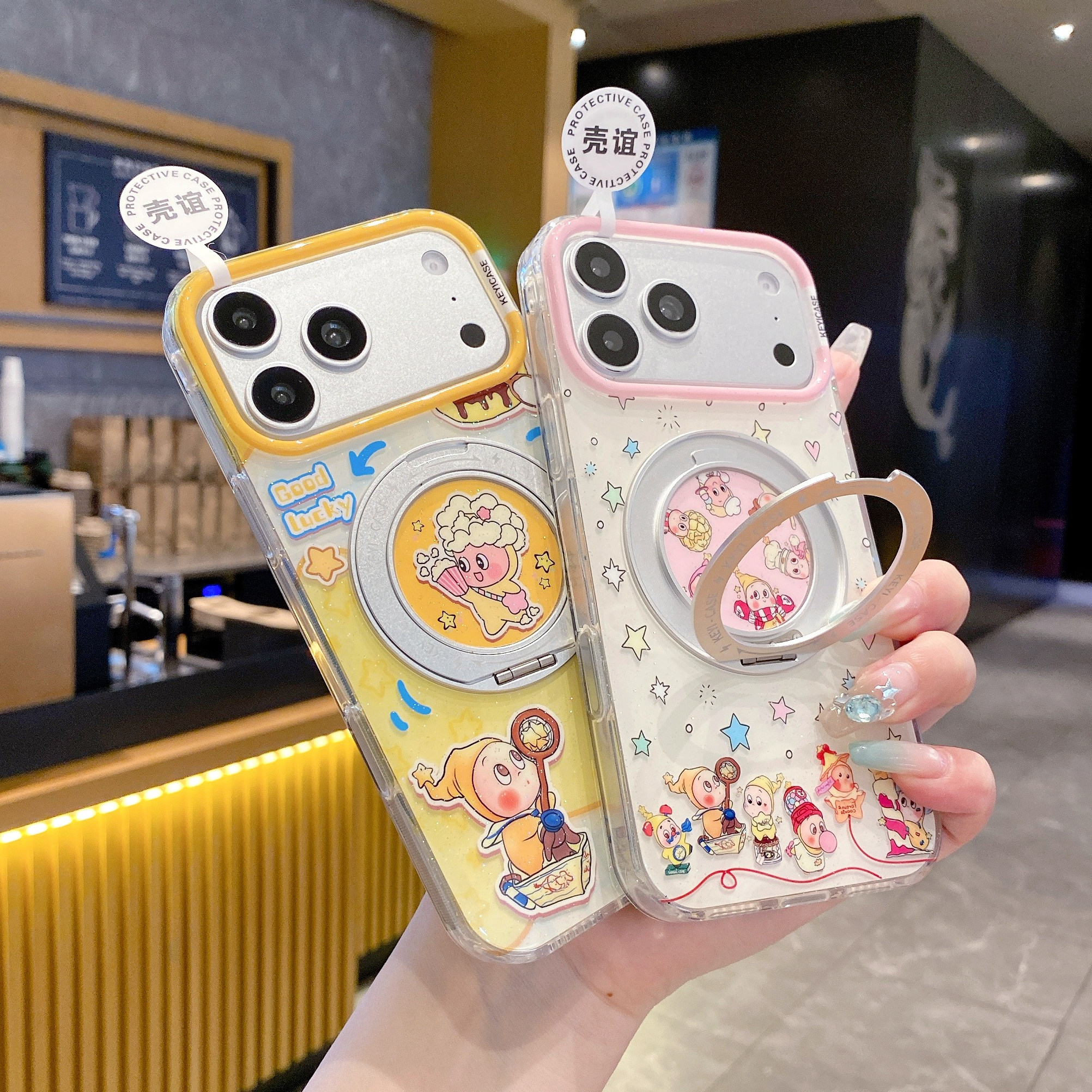 壳谊细闪星星人iphone苹果17promax卡通16pro小众15可爱14男女13时尚潮流全包相机ai键360旋转支架防摔手机壳