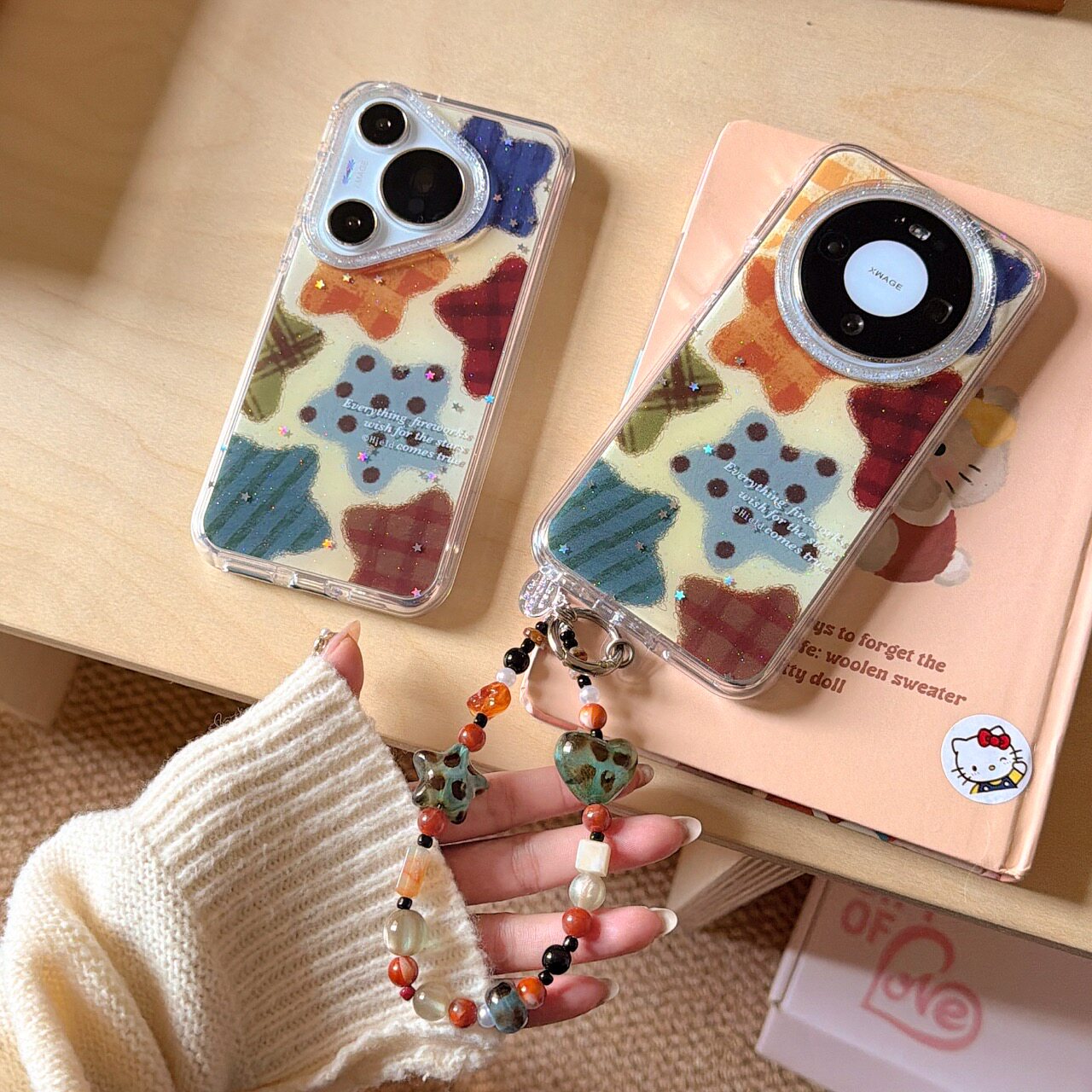 细闪波点格纹星星适用Huawei华为Mate80promax男女生pura70小众60pro时尚个性圆边双层IMD镜框加高防摔手机壳