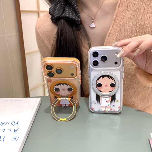 碎花披风小玉适用iphone苹果17promax卡通16pro可爱15小众14时尚13男女360旋转横竖支点架磁吸无线充电手机壳