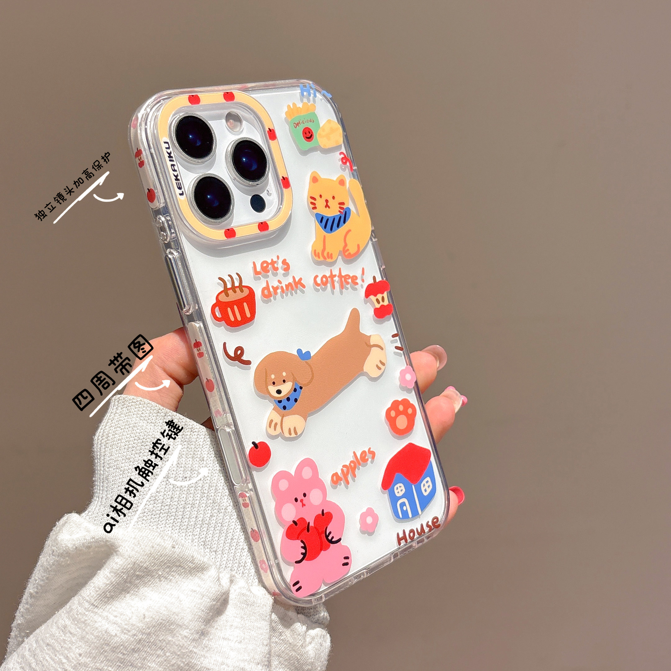 腊肠狗卡通高透明适用iphone17pro苹果16时尚15promax女生可爱ins包独立相机AI键双层IMD防摔边框印图手机壳