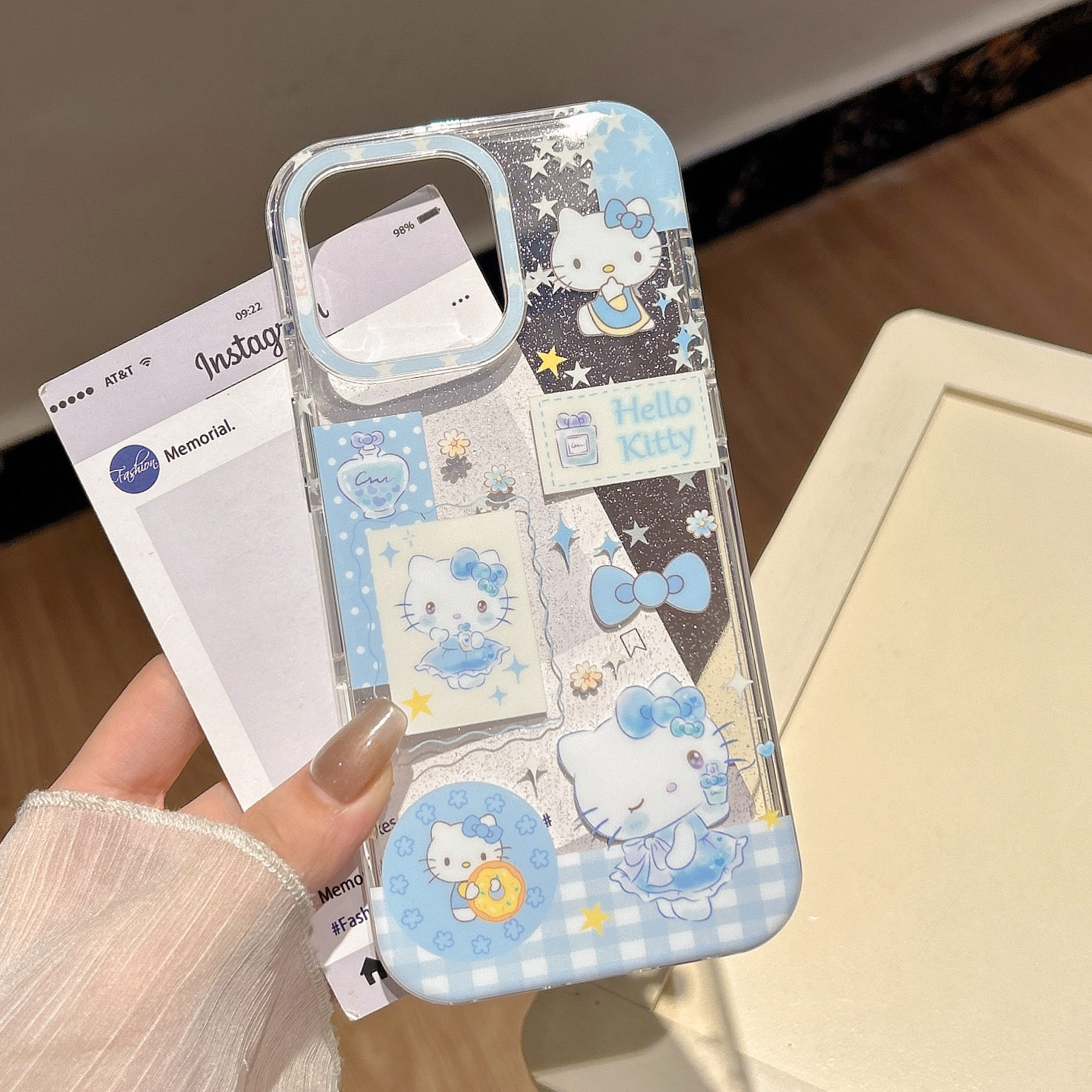 蓝色kitty猫边可爱适用iphone17pro苹果16时尚15promax女生软边硬背ins风全包独立相机AI键双层IMD防摔手机壳