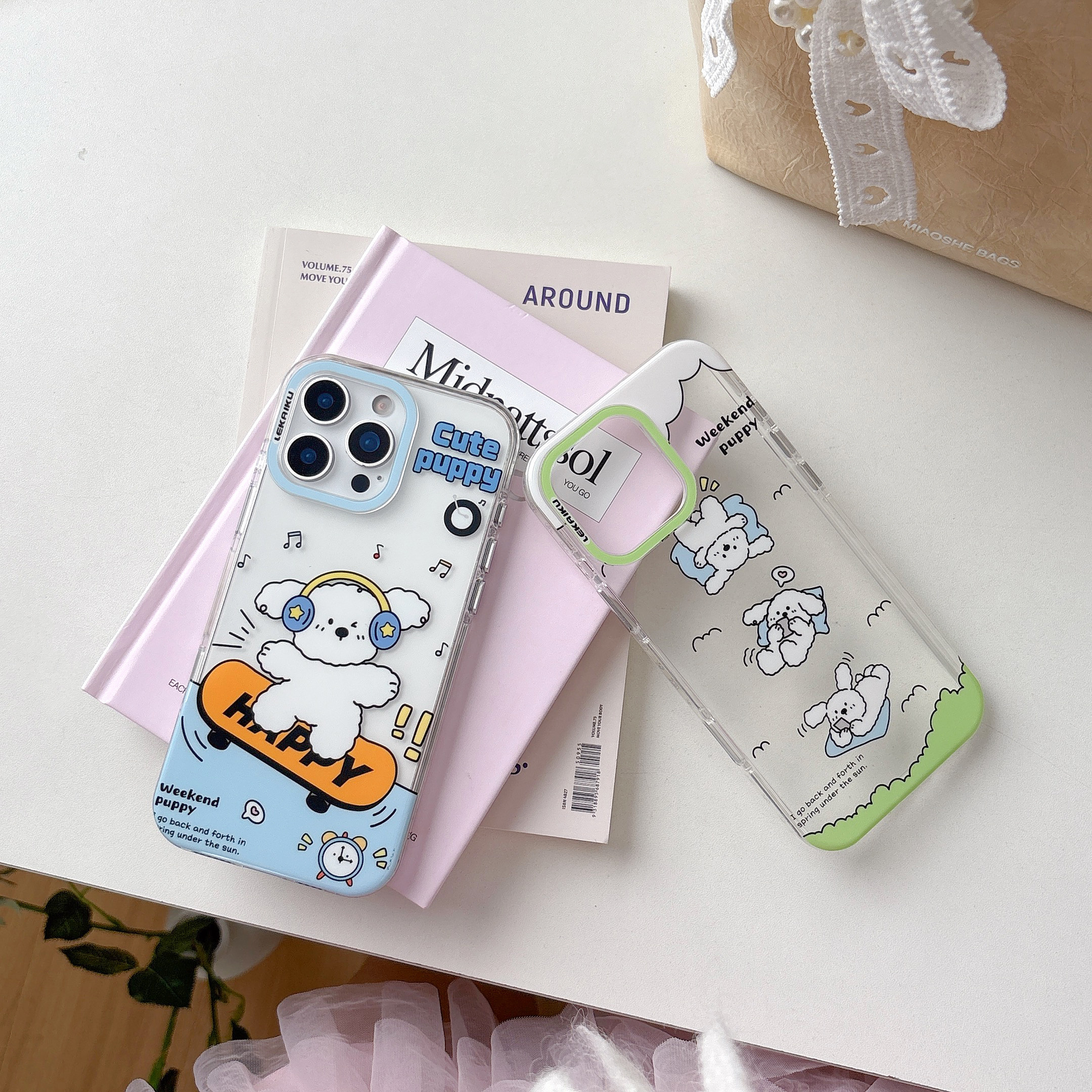 滑板线条小狗适用iphone17pro苹果16时尚15promax女生ins可爱卡通软萌全包相机键IMD防摔硬背软框印图手机壳