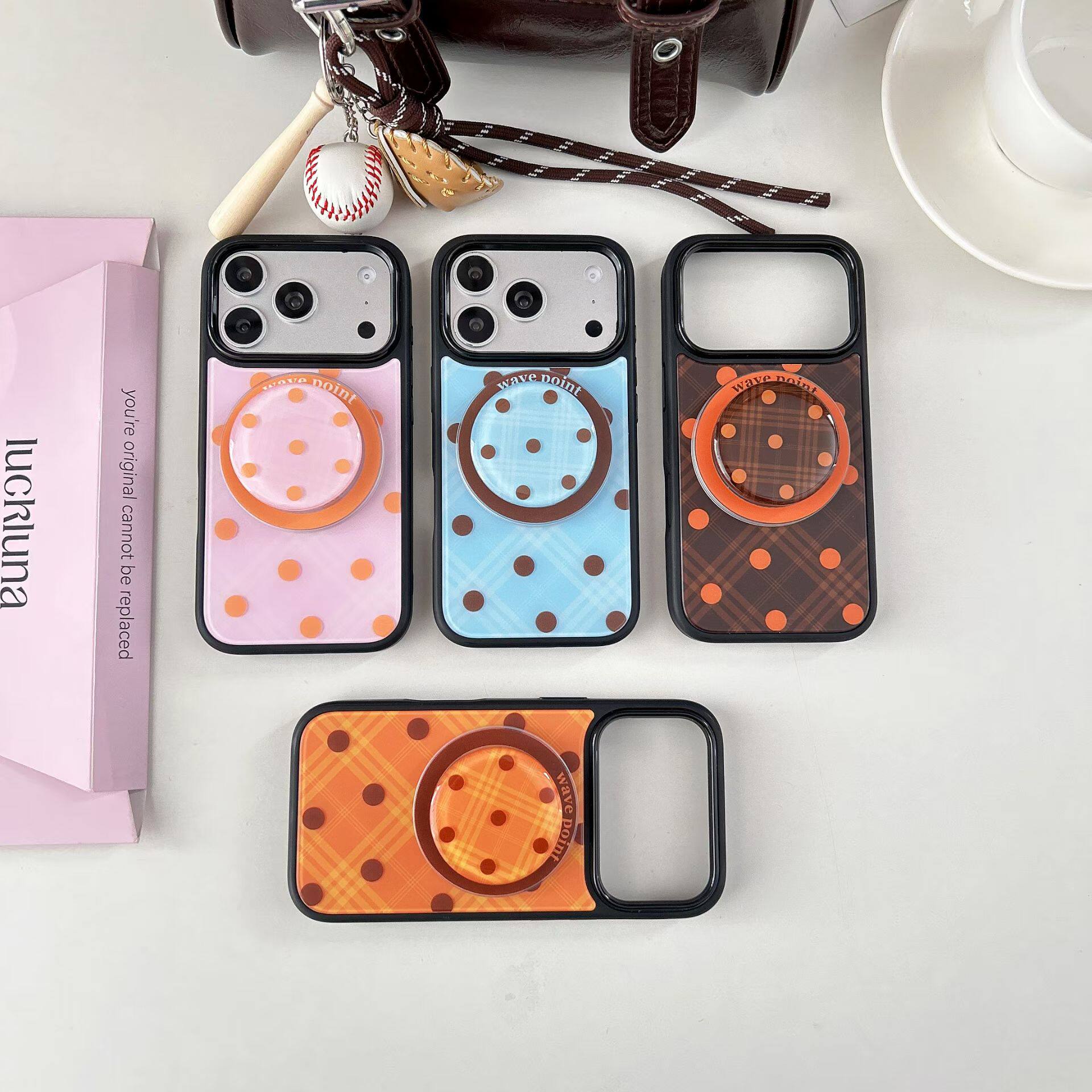 格纹波点磨砂肤感防指纹适用iphone苹果17promax高级16pro时尚15女生气质潮流ins小众磁吸支架配套防摔手机壳