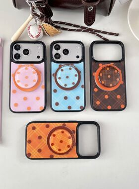 格纹波点磨砂肤感防指纹适用iphone苹果17promax高级16pro时尚15女生气质潮流ins小众磁吸支架配套防摔手机壳