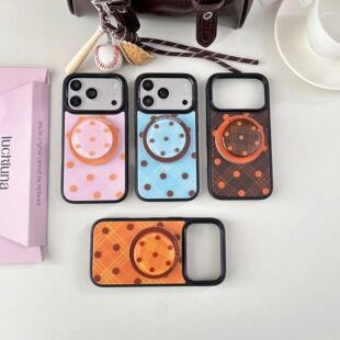 格纹波点磨砂肤感防指纹适用iphone苹果17promax高级16pro时尚15女生气质潮流ins小众磁吸支架配套防摔手机壳