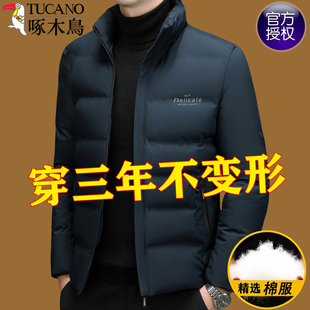 啄木鸟品牌棉服男短款冬季中年休闲棉衣爸爸轻薄加厚保暖棉衣外套