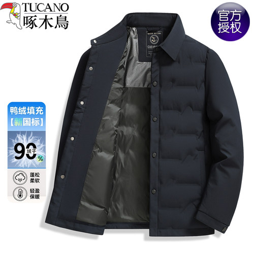 啄木鸟翻领纯色羽绒服男休闲外套