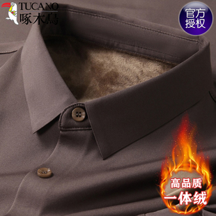 啄木鸟高级感上衣男锦氨无痕衬衫 纯色商务休闲免烫加绒加厚衬衣男
