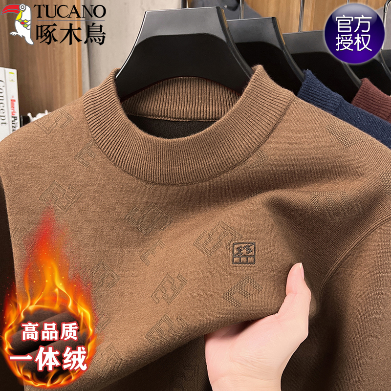啄木鸟半高领男加绒加厚针织毛衣