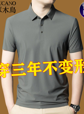啄木鸟男士冰丝翻领纯色抗皱上衣
