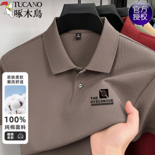 新款 宽松翻领印花上衣男装 男士 polo衫 t恤 纯棉短袖 啄木鸟2026夏季