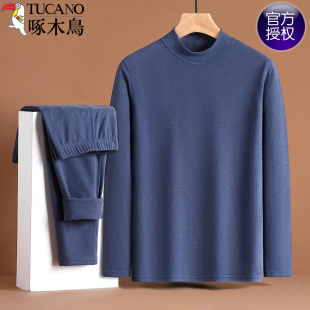 男士 德绒保暖内衣套装 打底纯色毛衫 薄款 冬 线衣衬裤 啄木鸟秋衣秋裤