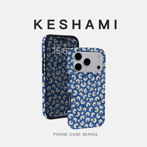 keshami适用于苹果18promax/17promax/16pro手机壳带磁吸新款高端个性磨砂硬壳全包防摔15pro蓝底云豹