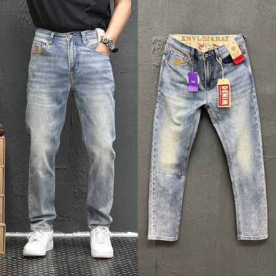 美式复古牛仔裤男款修身直筒