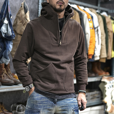 美式半拉链保暖重磅加绒卫衣连帽