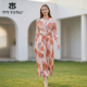 马天奴夏季 气质女装 新款 法式 百搭 杏色印花连衣裙收腰修身 官方正品