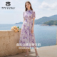 气质 旗袍立领连衣裙子收腰短袖 马天奴2026春夏新款 紫色印花新中式