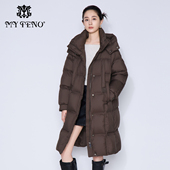 马天奴2025新款 白色连帽拉链长款 廓形羽绒服保暖时尚 商场同款 女装