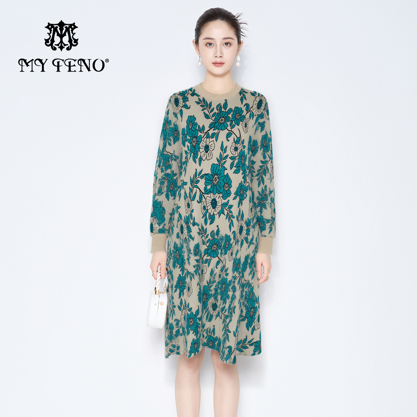 马天奴宽松撞色提花针织连衣裙