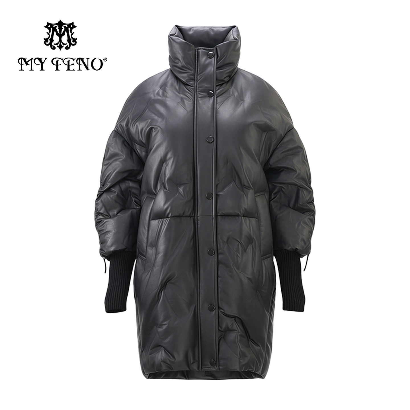 马天奴黑色高领绵羊皮羽绒服