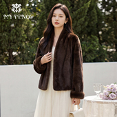 马天奴2025新款 气质女装 咖色水貂毛皮草外套短款 廓形保暖奢华时尚