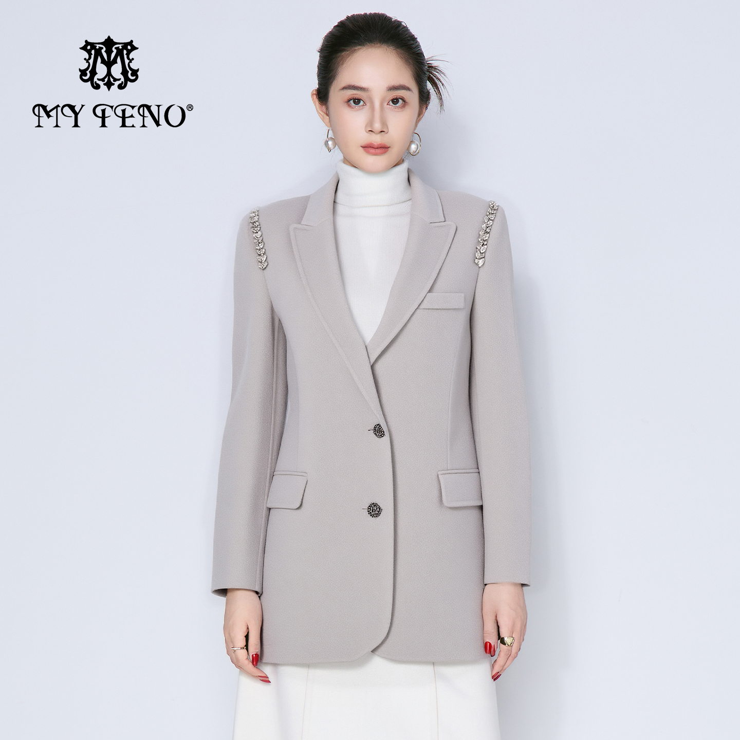 马天奴深灰羊绒混羊毛呢大衣