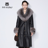 收腰大翻领保暖贵气时尚 马天奴秋冬新款 狐狸毛领兔毛皮外套中长款