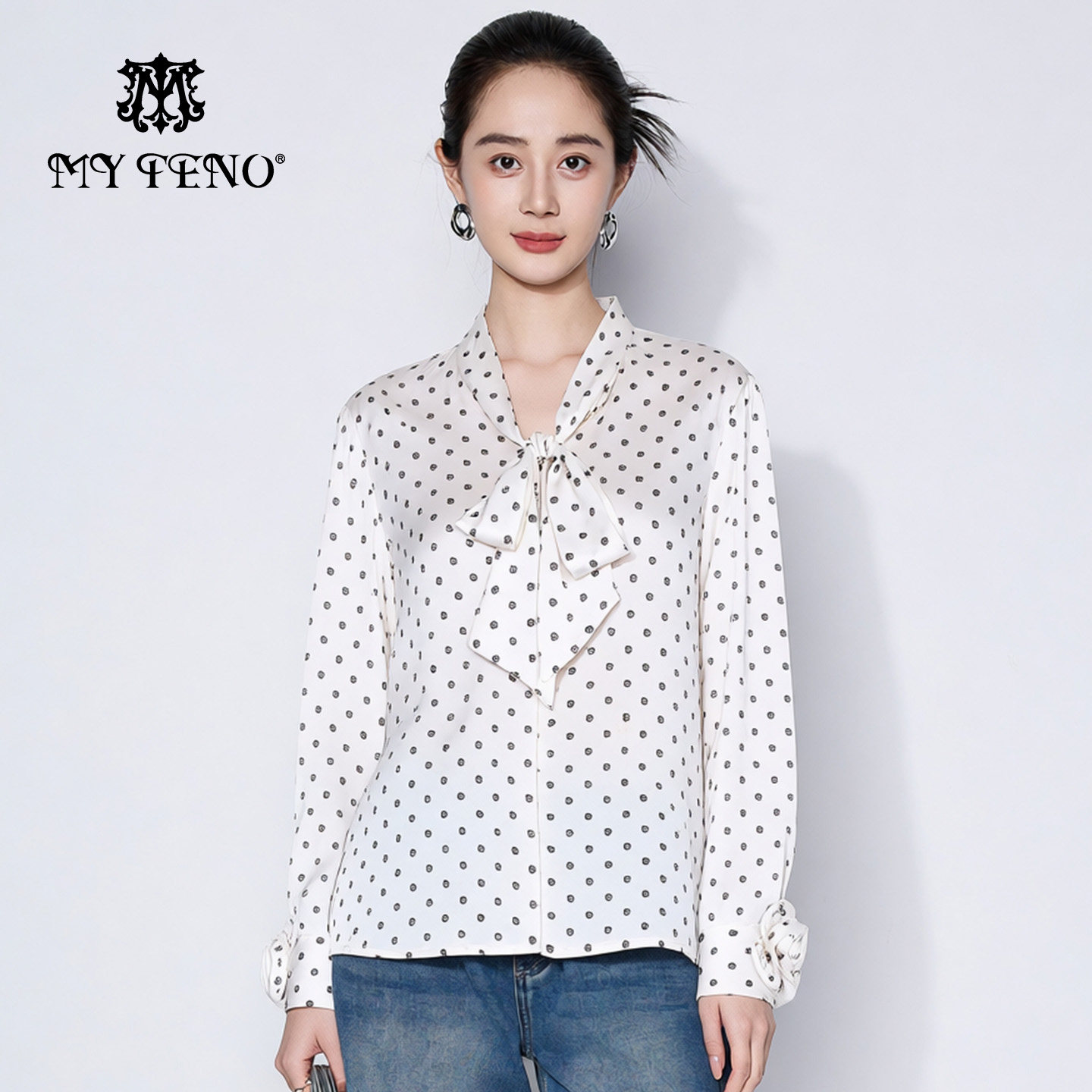 马天奴2026春夏新款白色法式飘带领印花衬衫衬衫长袖上衣小衫气质,女装/女士精品,衬衫,淘宝优惠券,粉丝福利购,淘宝优惠卷