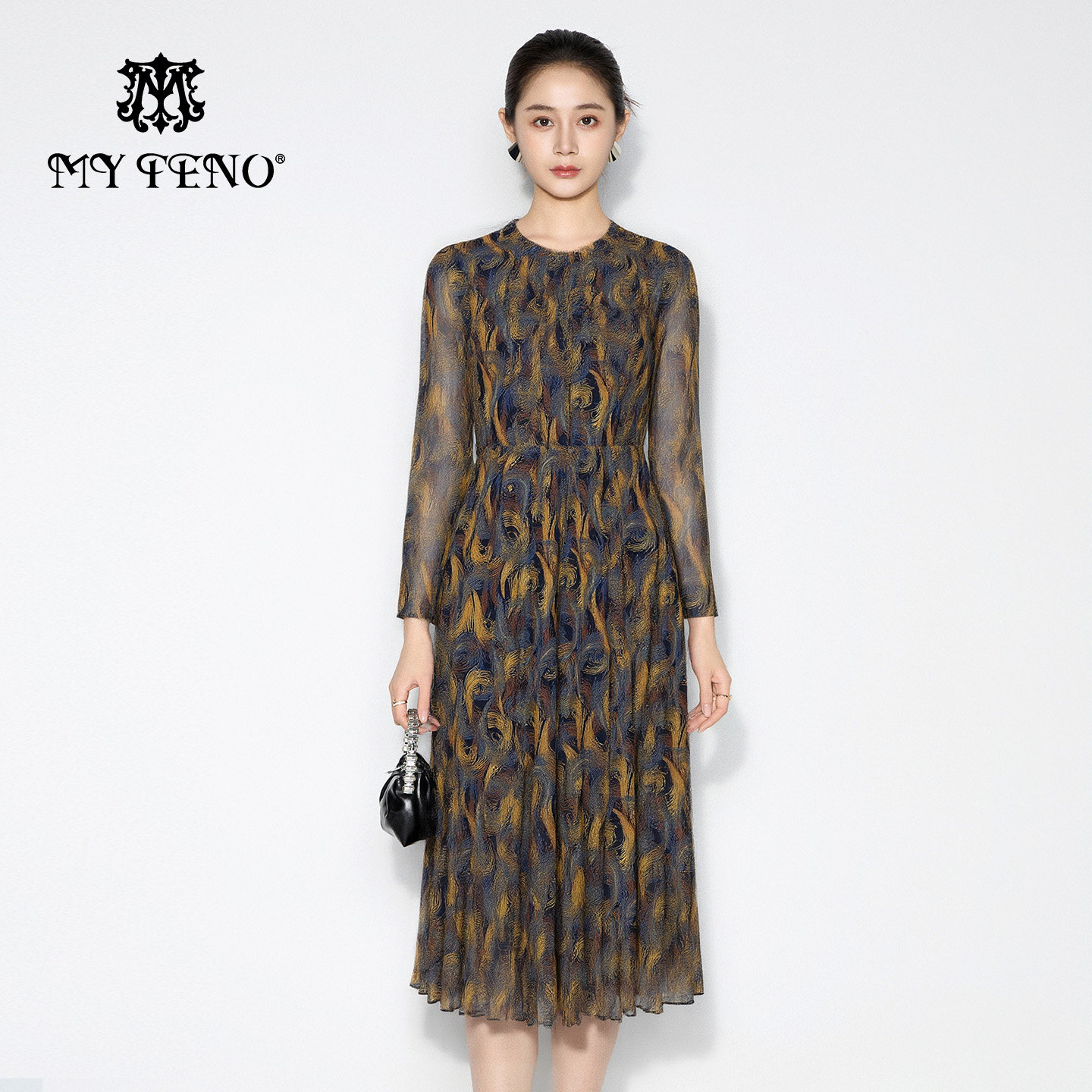 马天奴2025秋冬新款咖啡色圆领收腰连衣裙子气质时尚法式淑女长裙,女装/女士精品,连衣裙,淘宝优惠券,粉丝福利购,淘宝优惠卷