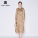 商场同款 收腰连衣裙子时尚 马天奴2025秋冬新款 卡其印花飘带领长袖