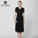 专柜正品 女 黑色醋酸混纺连衣裙子V领钻链收腰短袖 马天奴秋季 新款