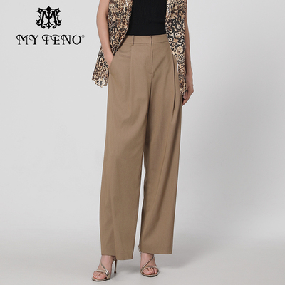 马天奴咖色天丝高腰宽松阔腿裤