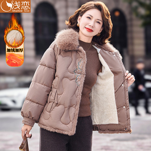 妈妈冬装加绒加厚棉衣中年女装过年衣服棉服中老年人冬季棉袄外套