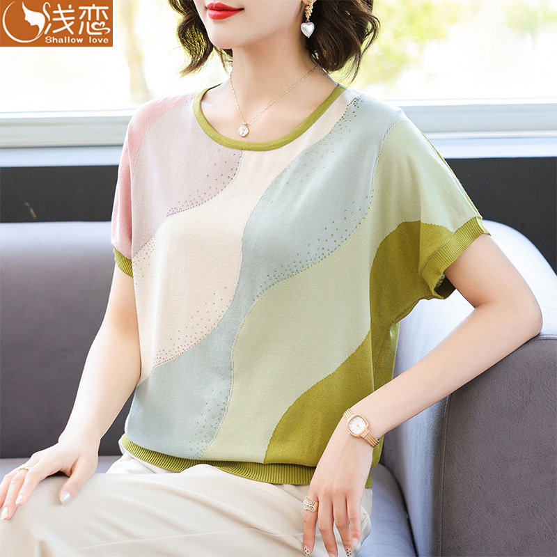 2024新款妈妈夏装短袖T恤中年女装冰丝上衣服中老年洋气小衫套装