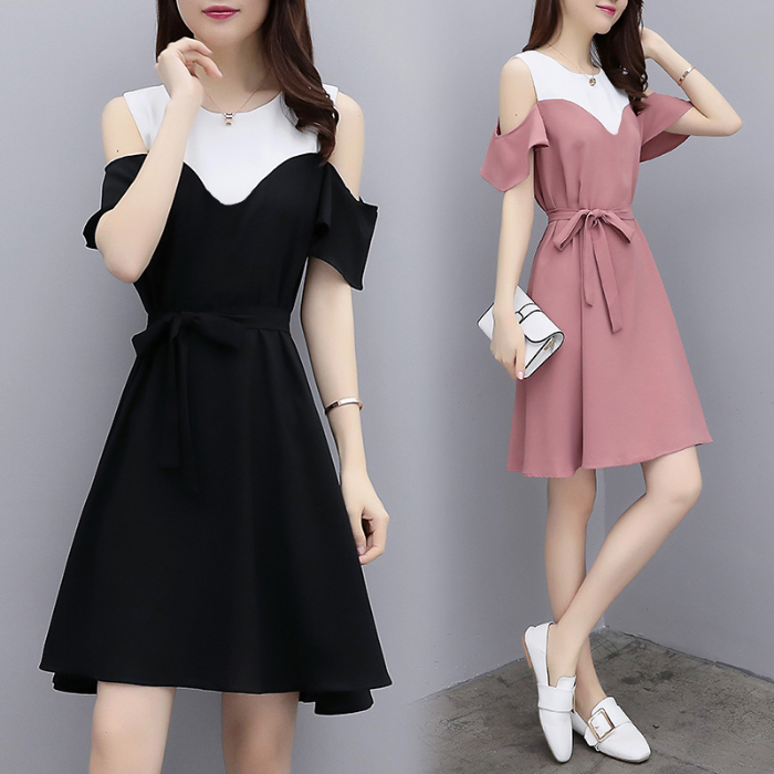 New off shoulder dress women's summer new Korean style slim casual dress