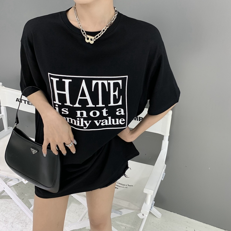 Spring and summer 2021 new loose short sleeve medium length white print bottomed T-shirt women's fashion