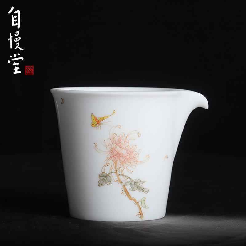 自慢堂瓷器釉中彩菊花圆柱公道杯