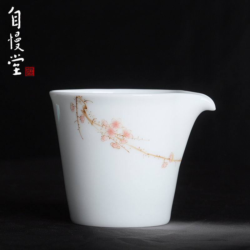 自慢堂瓷器釉中彩梅花圆柱公道杯