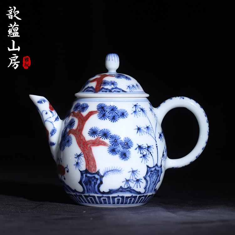 歆蕴山房青花釉里红松竹梅龙蛋壶