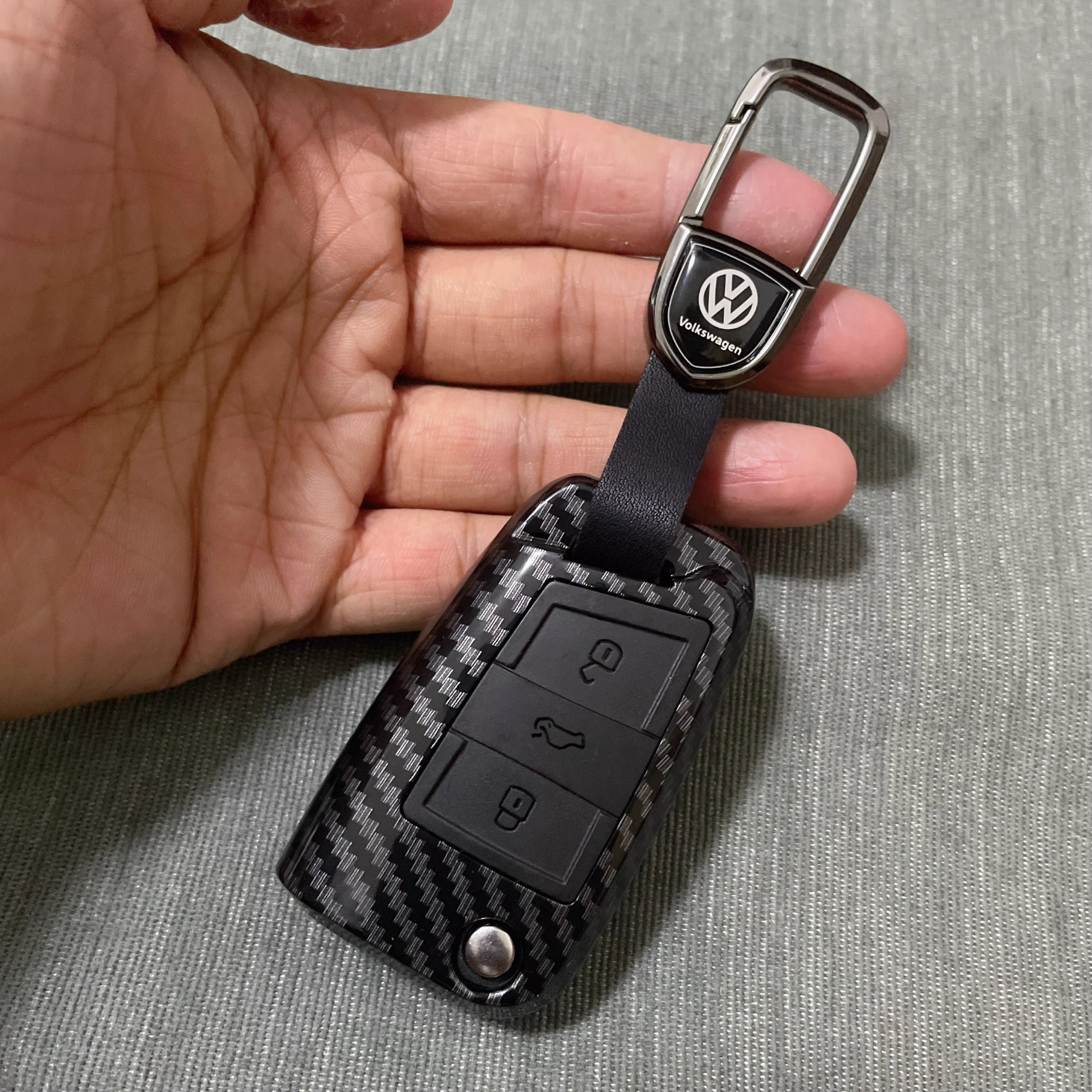 大众折叠款钥匙碳纤纹钥匙套探岳X朗逸plus新速腾探歌壳途观L扣包