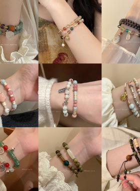 2025年爆款串珠手链女复古高级感百搭朱砂手串ins风珍珠手饰
