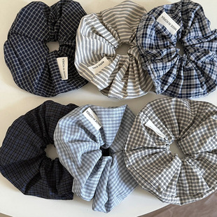 深蓝色系复古格纹发箍质感海绵发箍百搭气质高颅顶发箍宽版发饰新