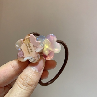 法式 复古甜美少女发饰可爱小清新金标醋酸五瓣花朵发绳扎头发皮筋