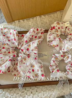 草莓Pudding~法式宫廷风蕾丝原创手作大肠发圈水果方巾小肠圈发饰