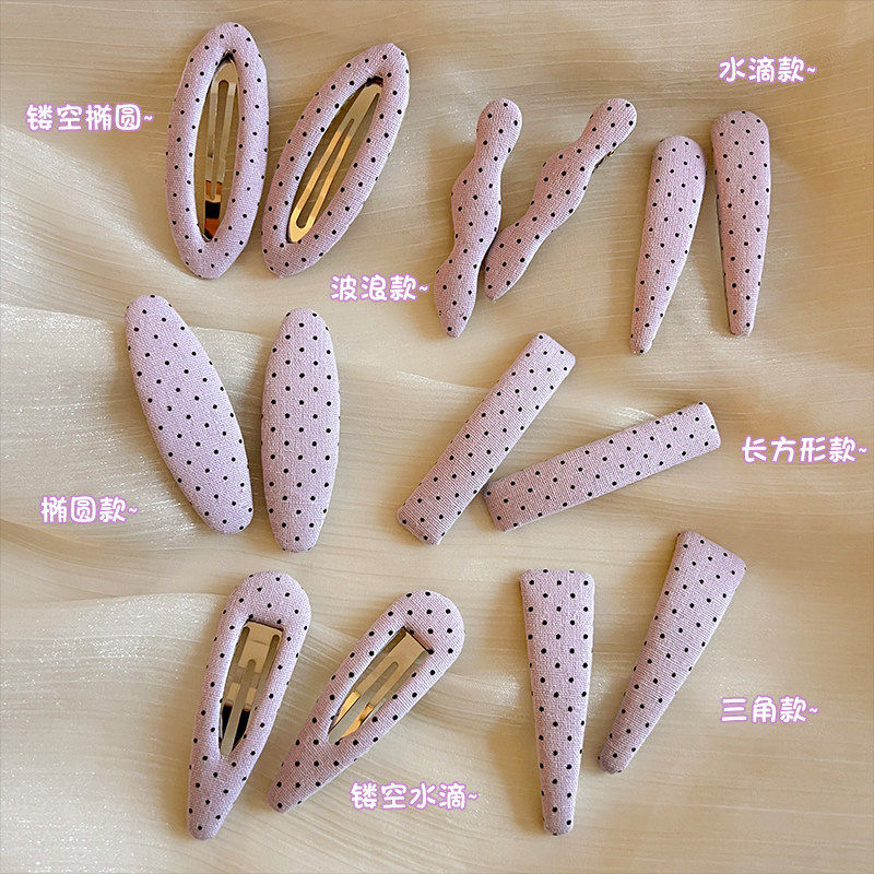 韩系温柔紫色波点刘海小发夹女侧边鸭嘴一字夹气质碎发bb夹子发卡图片