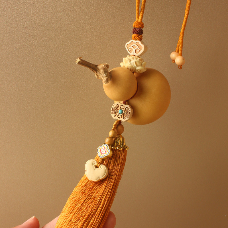 天然葫芦金色流苏招财福字挂件