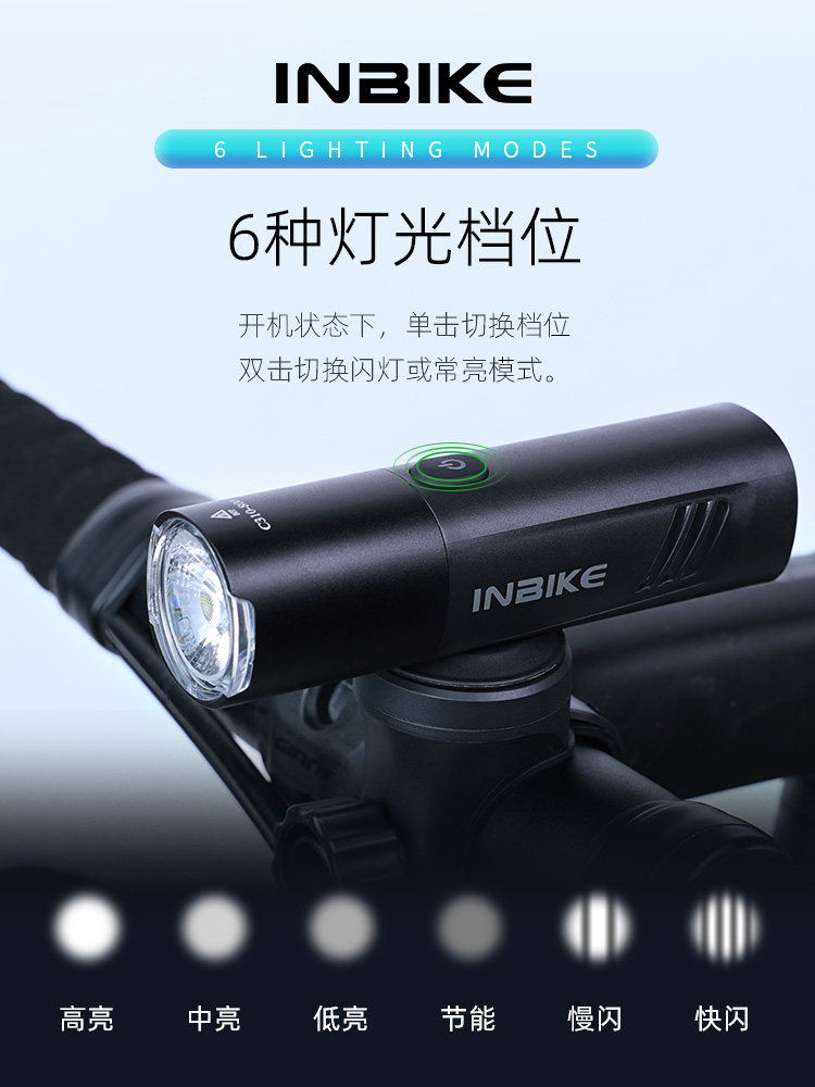 INBIKE自行车骑行夜骑灯山地前灯强光充电手电筒单车骑行配件装备