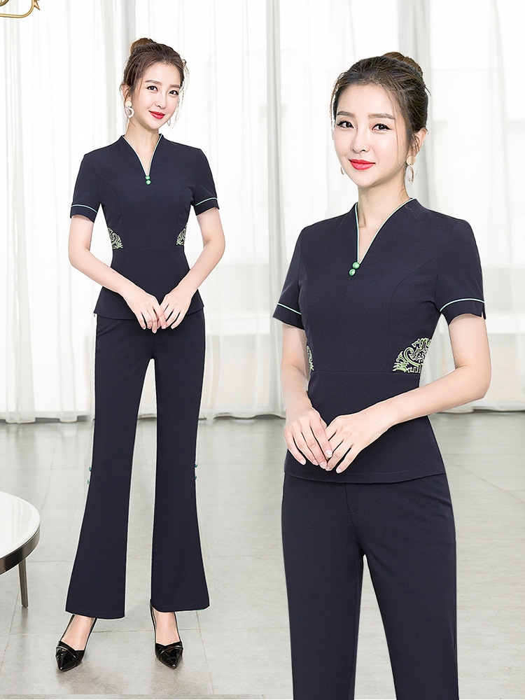 墨宇2020春夏新款足浴技师工作服中袖足疗店养生馆套装女高端气质