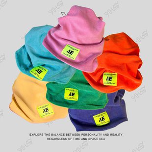 YHAY 2025秋冬彩色字母贴布保暖韩版百搭时尚毛线针织帽JSC26