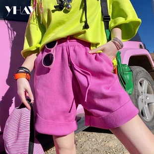 cec糖果色针织五分中裤 女春夏运动休闲宽松时尚 2024新款 YHAY短裤